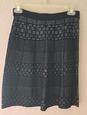 Etcetera, NEW,Black A Line Knit Patterned Women's Mini Skirt, Sz XS
